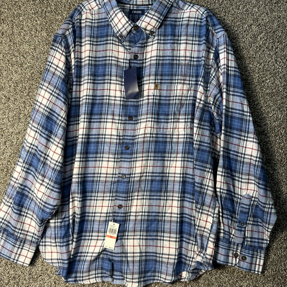 NWT men’s big and tall Izod flannel button down shirt SZ 3XLT - Picture 6 of 10